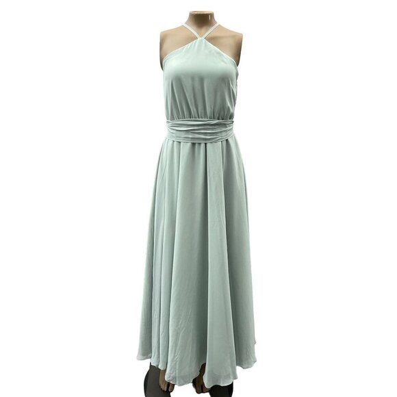 Joanna August Light Mint Green Halter Maxi Gown Dress Waist Tie Chiffon Size S - Picture 1 of 10